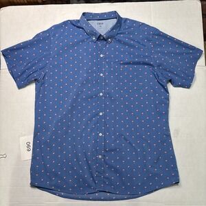 IZOD Flamingo Button Up Shirt Mens XXL Blue Short Sleeve Tropical Print Casual